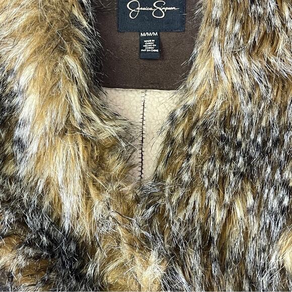 Jessica Simpson Penny Lane coat faux fur warm brown patchwork size medium - Picture 3 of 7